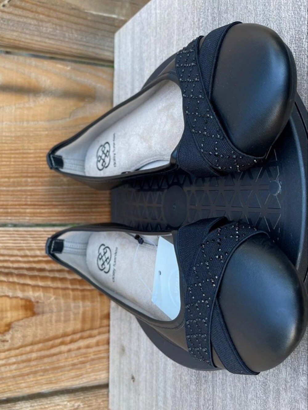Daisy Fuentes Black Sparkle Elastic-Strap Ballet Flats